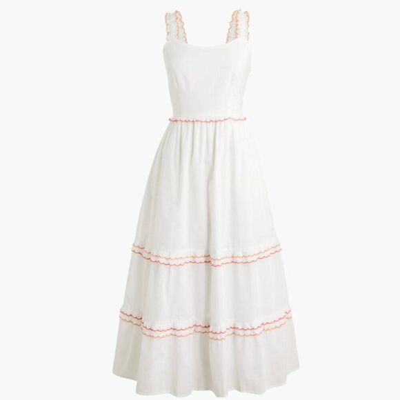 J.Crew Factory Scalloped-trim Tiered Midi Dress in White CA107 NWT - Picture 2 of 12